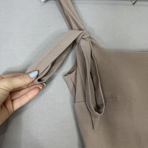 Birdy Grey Alex Crepe Maxi Dress Womens XS Taupe Formal Gown Bridesmaid Bow Tie - Picture 4 of 15